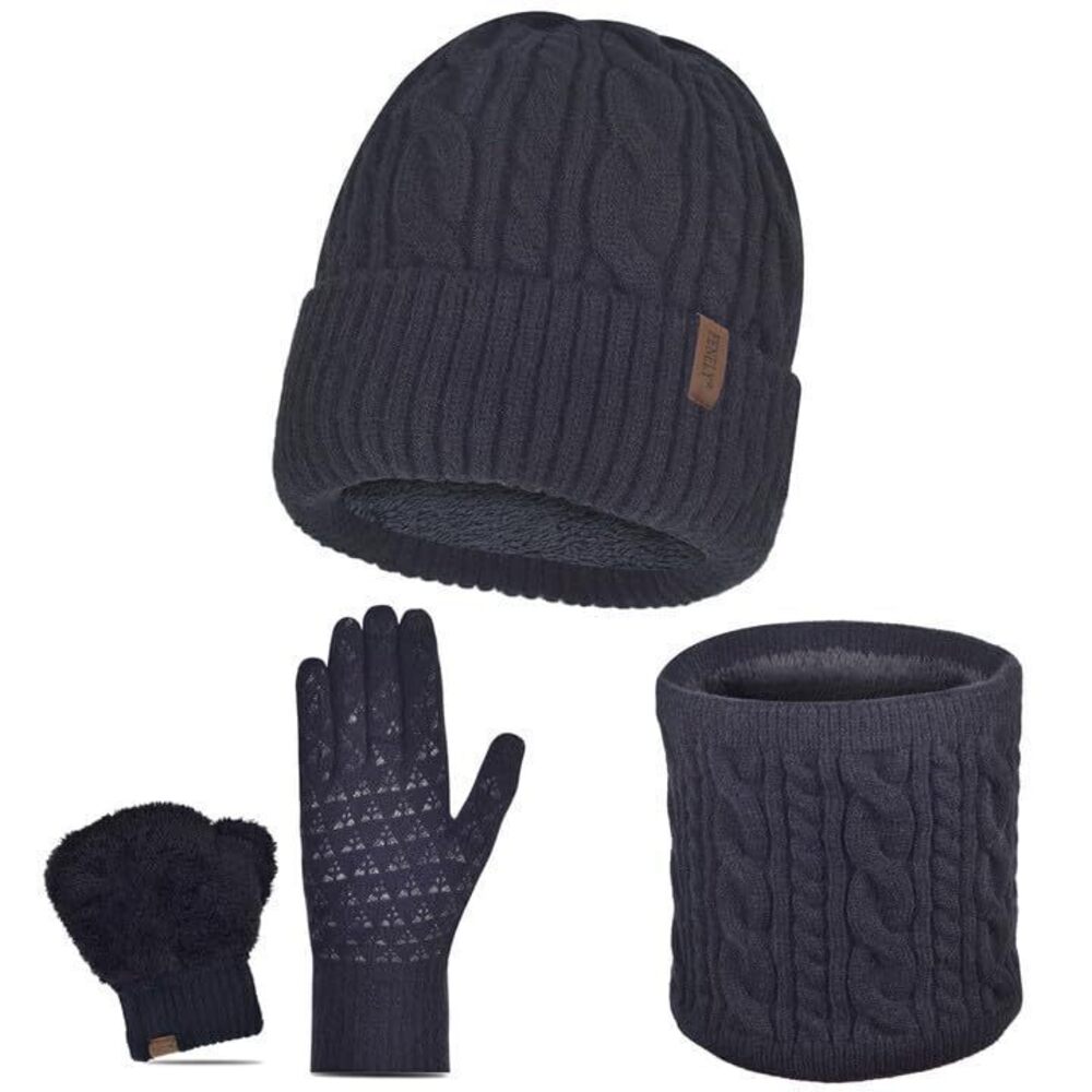 7023 Beanie Hat Gloves Scarf Set Winter Warm Knit Knitted Neck Warmer